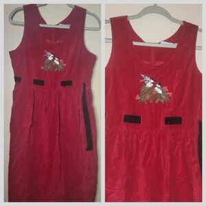 Vintage Vintage National Wildlife Federation NWF Red Embroidered Dress Small